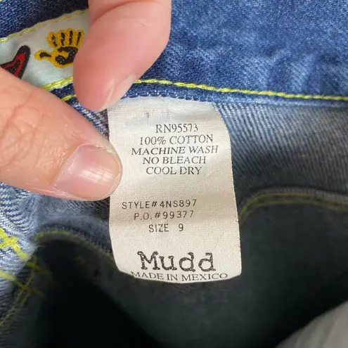 Mudd Vintage  Sz 9 Juniors Y2K Flare Denim Jeans Embroidered Yellow Back Pockets