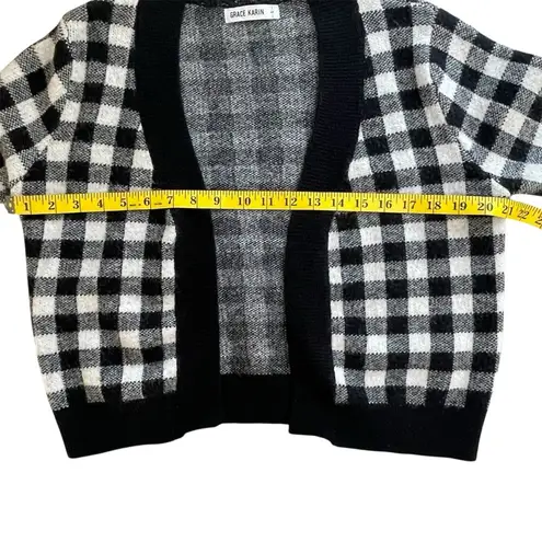 Grace Karin Buffalo Check Cropped Cardigan