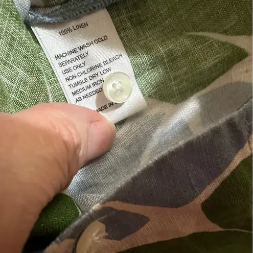 Trovata Birds of Paradise 100% Linen Blue Green Tropical Short Sleeve Small Top Green