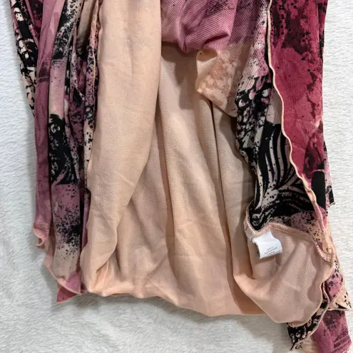 Relativity Y2K L Pink Midi Wrap Dress Abstract Floral Vacation Retro Boho Beach