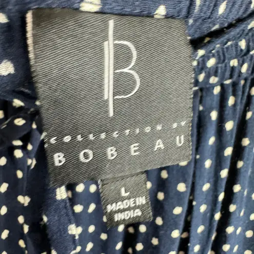 Bobeau B Collection By Navy Blue White Polka Dot Rayon Casual Wide Leg Pants L