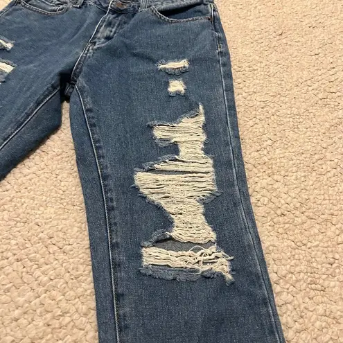 American Bazi distressed, straight leg, blue jeans women size 3
