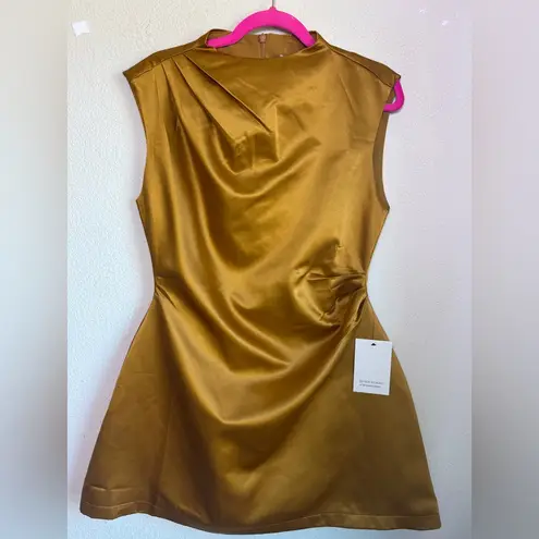 NWT Odd Muse Bronze Satin The Ultimate Muse Straight Neck Ruched Mini Dress L Gold Size L