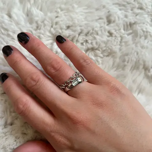 Mejuri KVK jewelry sterling silver chain and asymmetric organic form blue stone ring