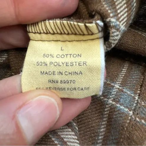 Love Note Love Notes Women's Cropped Mixed Patchwork Flannel Shirt L LG Large Brown Grey