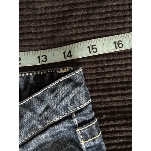 Rue 21 Med Wash Boot Low Rise Denim Jeans Size 7/8 Zip Pockets Embroidered Blue