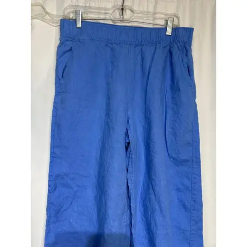 None Linen Lounge Pants Elastic Waist Blue Relaxed Fit Womens M