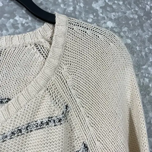 Trouve Ivory Striped Faux Leather Trim Zip Up Cardigan