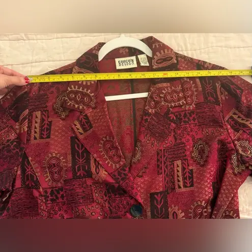 Chico's Vintage 80's  Blazer Silk Duster Fashion Trench Red Metallic Print Size 2