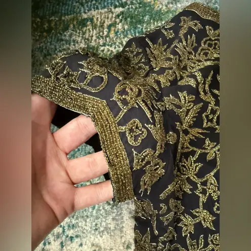 Vintage Oleg Cassini Black Tie beaded gold silk evening top, size small