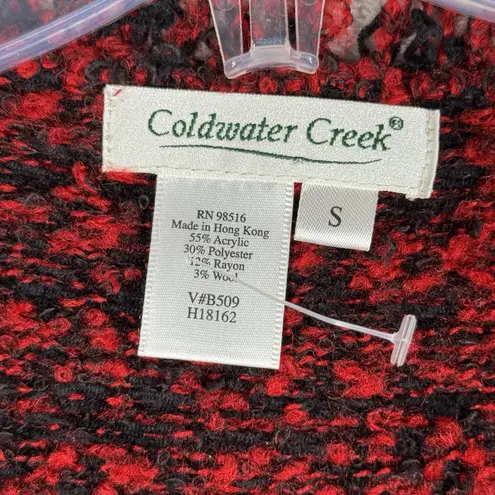 Coldwater Creek Sweater Women Small Red Black Marled Fringe Cardigan Preppy