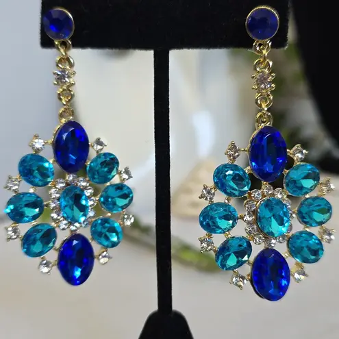 Statement Earrings Turquoise and Royal Blue Crystal Stones