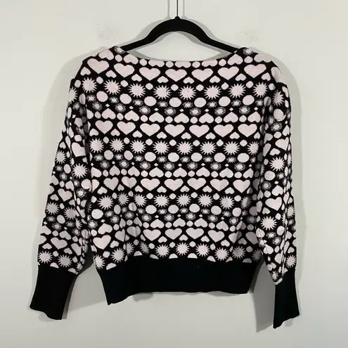 Maeve  by Anthropologie Black & White Heart Print Boat Neck Sweater Size XS