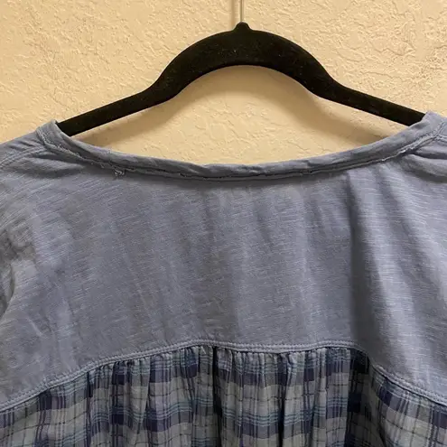 Pilcro Anthropologie Blue Mixed Media Plaid Short Sleeve Cuffed T-Shirt Size XS