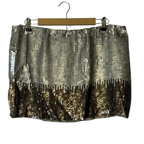Jaloux Ombré Sequin Mini Skirt Hand Embellished Party New Years Disco NWT Large Silver