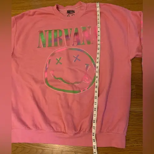 Nirvana NWOT  Women's Preppy Smiley Face Crewneck Sweatshirt pink  XL