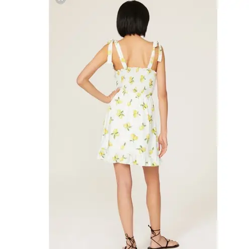 Slate + Willow White Lemon Print Sweetheart Neckline Tie Shoulders Dress Small