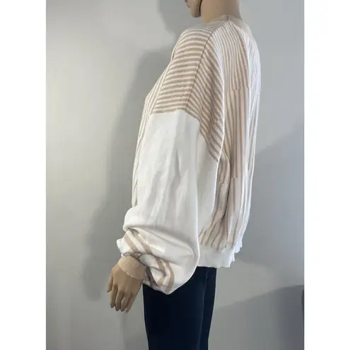 INDIKAH Women's M Pullover Sweater Striped Crewneck Long Ballon Sleeve Oversized