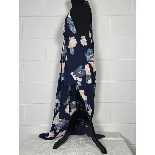Floral Maxi Dress Size S Navy Blue Pink Halter