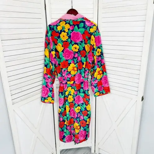 Victoria's Secret Victoria’s Secret Vintage Floral Satin Terrycloth Lined Robe Blue Pink One Size