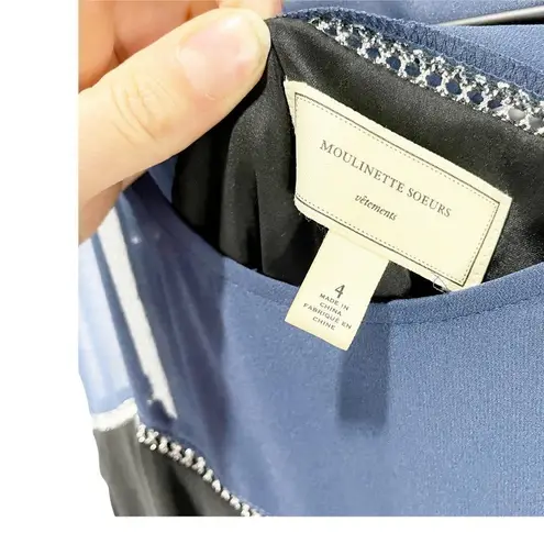 Moulinette Soeurs Womens Shift Dress Blue Black Color Block Pleated Sleeveless 4