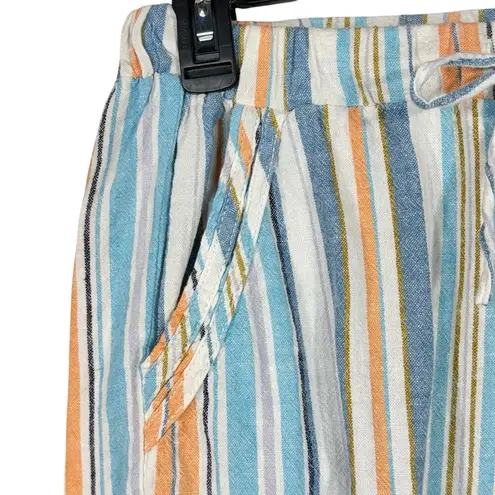 Briggs New York Briggs Medium Shorts Striped Linen Blend Pocket Elastic Waist Drawstring Hi-Rise