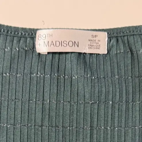 89th Madison Teal Ribbed Puff Sleeve Top with Sparkle Size S Feminine Chic Green