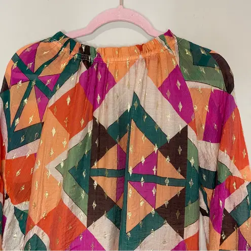 JADE By Melody Tam Bell Sleeve Geometric Print Blouse, Small Orange