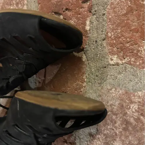 Paul Green Munchen Black Leather LaceUp Open Toe Women's Sandals Handmade size 8