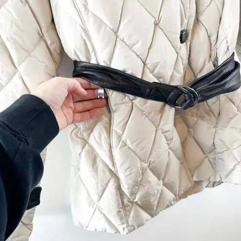 Max Mara Quilted Down Oversized Collar Belted Puffer Coat Jacket Cream 6