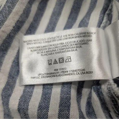 Orvis Linen Blend Womens XL Shirt Blue Striped Coastal Nautical Boat Beach