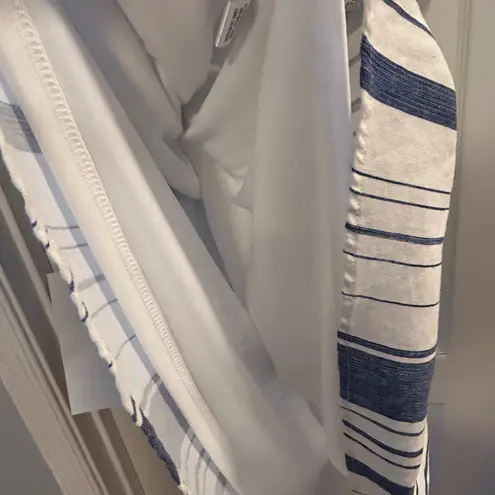 Gibson Latimer Blue White Striped Off Shoulder Linen Blend Dress Large