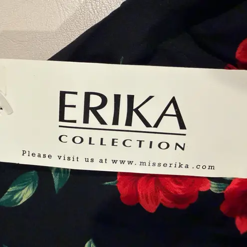 Erika Black Maxi Dress with Red Floral Design