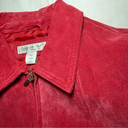 Coldwater Creek Red Suede Leather Zipper Jacket Lined Casual Biker Petite Small