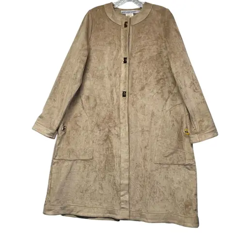 Gretchen Scott Women's Coat Faux Suede Gold Accents Pockets Size 14 NWT Tan
