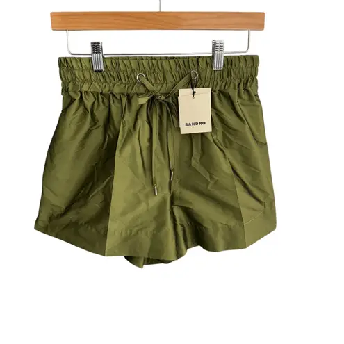 Sandro Paris Egypte Satin Drawstring Shorts Kaki Green Limited Edition NWT