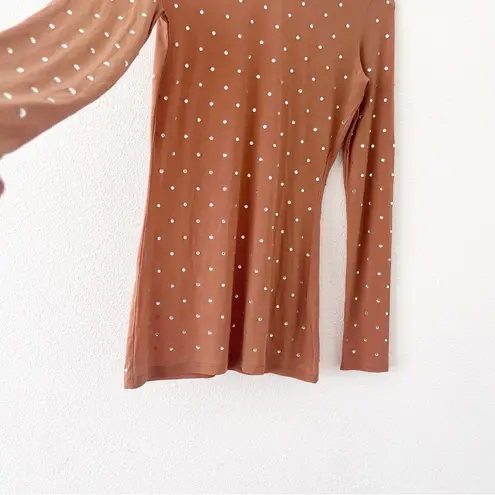 Paco Rabanne Crystal Embellished High Neck Long Sleeve Blouse in Chocolate Brown Size undefined