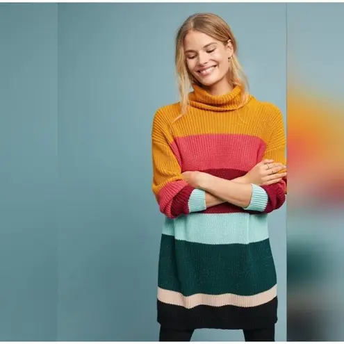 Farm Rio de Janeiro Rainbow Turtleneck Striped Knit Sweater Dress Size XS