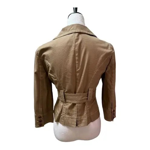 Bebe Vintage  Khaki Safari Style Belted 3/4 Length Sleeves Blazer Jacket Size 8