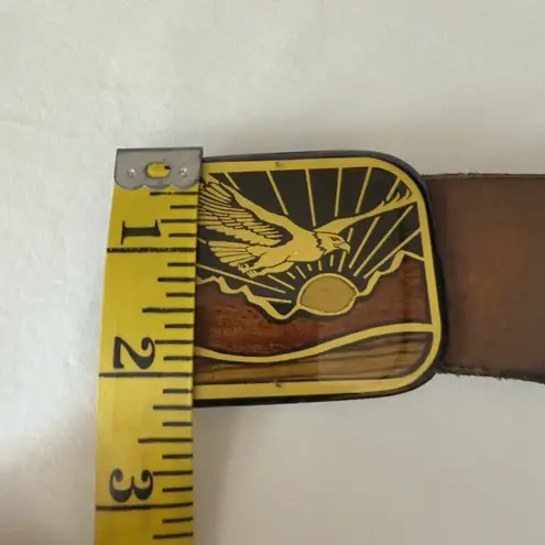 Harmony Metal Solid Brass Eagle Buckle Leather Belt 37” Unisex Vintage Western Brown