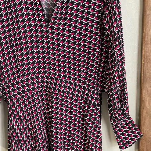 Equipment Magnolia Houndstooth Keyhole Neck A-line Midi Dress Amaranth Multi