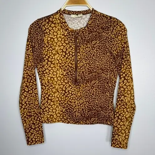 Ulla Johnson Dione Rash Guard Top Size XS Brown Lynx Print Zip Front Swim Shirt