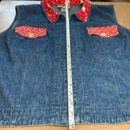 Vtg Stonebridge 90s Denim Vest Cropped Cottage Cabin Granny Cotton Plus Size 3X Blue