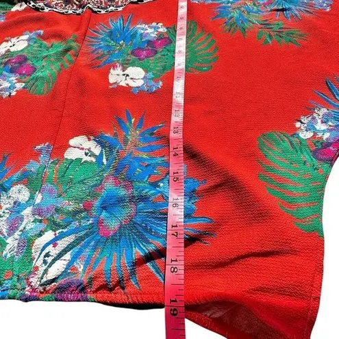 Flying Tomato  Wrap Blouse‎ Orange Multicolor Boho Tropical Elastic Waist Medium