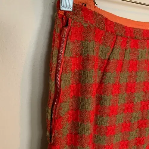 Vintage | Virgin Wool Cadillac Original Red Green Checked Midi Skirt Small