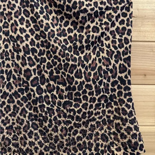 Vintage Y2K Rave Size Small One Shoulder Bedazzled Leopard One Shoulder Crop Top Brown