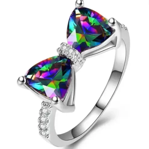 Butterfly Bow Cubic Zirconia Accent Silver Plated Ring sz 7