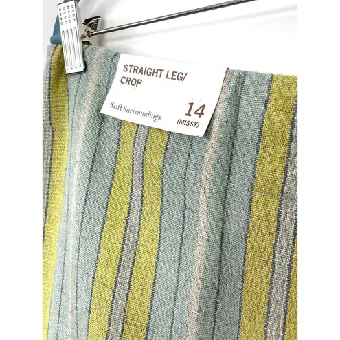 Soft Surroundings Caldera Linen Blend Pants High Waisted Aqua Stripe Size 14