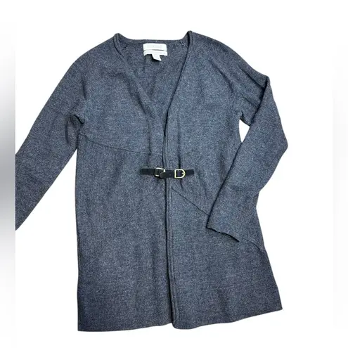 Ellen Tracy Tunic Sweater 100% Merino Wool Cardigan Women Gray Long Sleeve Belt