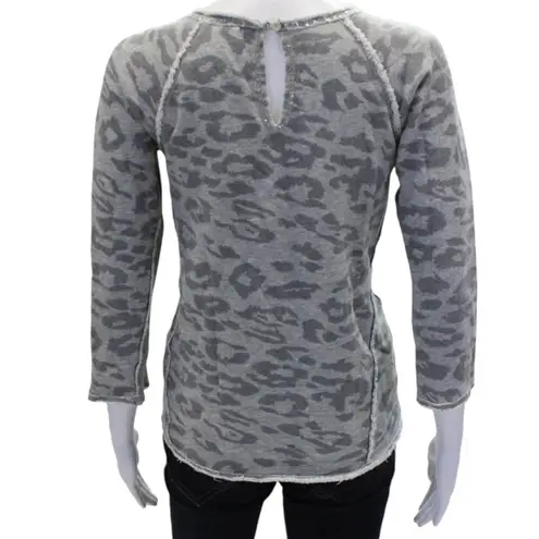 Rebecca Taylor Animal Print Sequin led Round Neckline Textured Gray Sweatshirt S